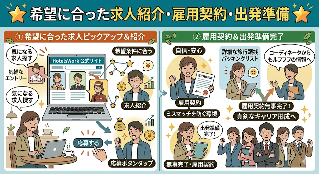 STEP3:希望に合った求人紹介と雇用契約をわかりやすく図解