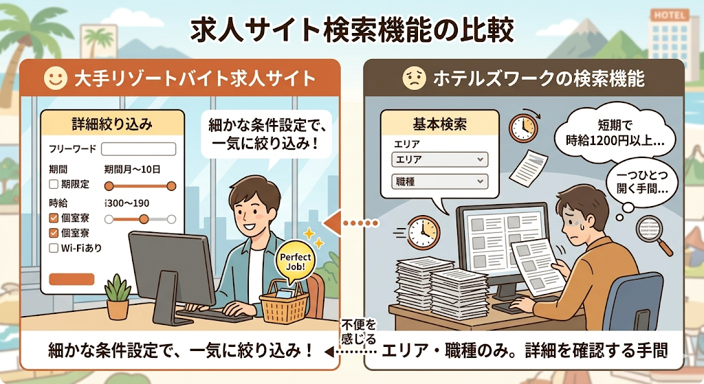 求人サイトとしての「検索機能の弱さ」も、多くの利用者が不便に感じている点であることをわかりやすく図解